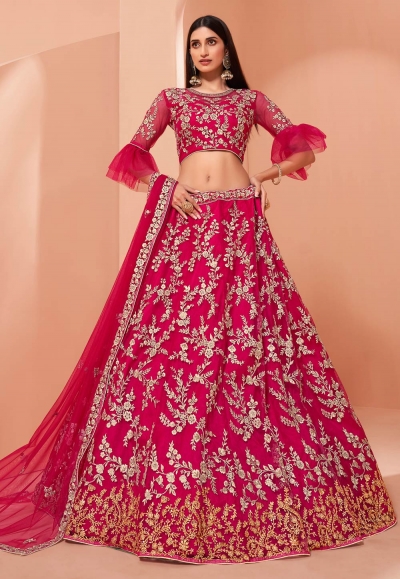 Magenta net embroidered lehenga choli 1036