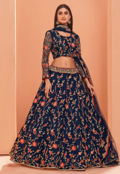 Navy blue net embroidered lehenga choli 1038