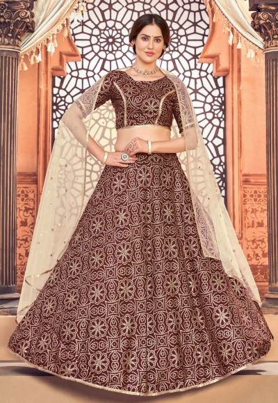 Maroon taffeta sequins work lehenga choli 1731