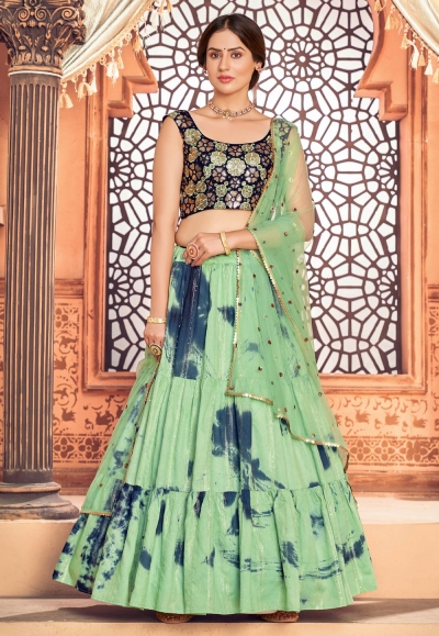 Light green cotton sequins work lehenga choli 1732