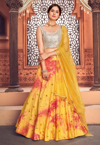 Yellow cotton sequins work lehenga choli 1734