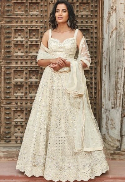 White organza embroidered lehenga choli 1002