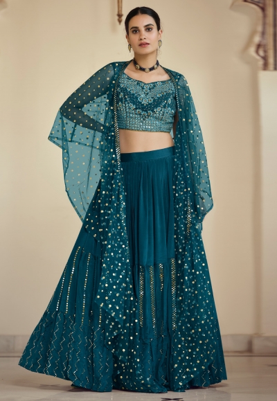 Blue crepe readymade sequins work lehenga choli 8203