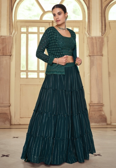 Teal georgette readymade jacket style lehenga choli 8205