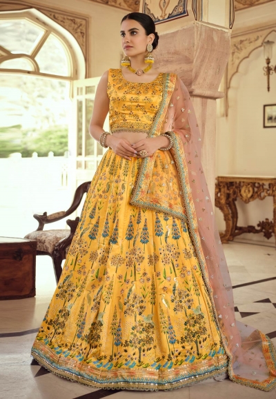 Yellow silk readymade lehenga choli 8207