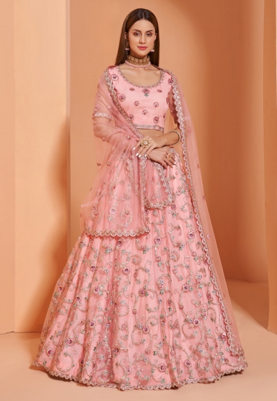 Pink net embroidered lehenga choli 1029