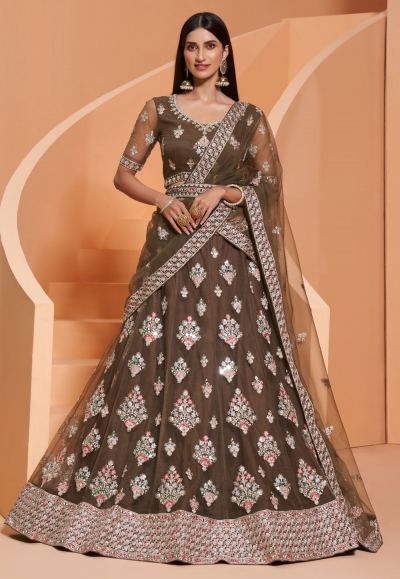 Brown net embroidered lehenga choli 1033