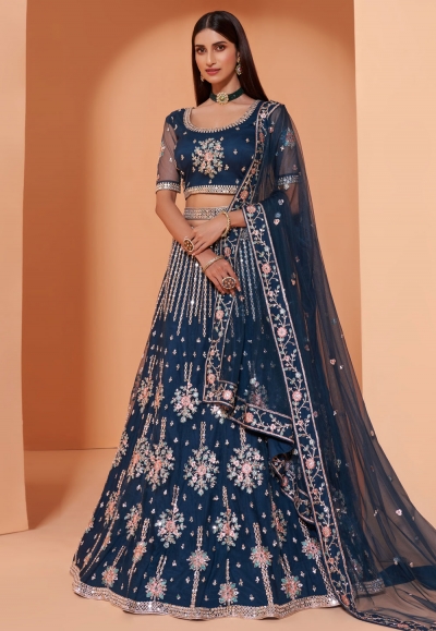 Blue net embroidered lehenga choli 1034