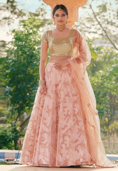 Pink net embroidered lehenga choli 4218