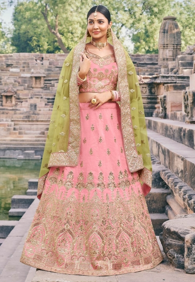 Pink silk embroidered lehenga choli 4227