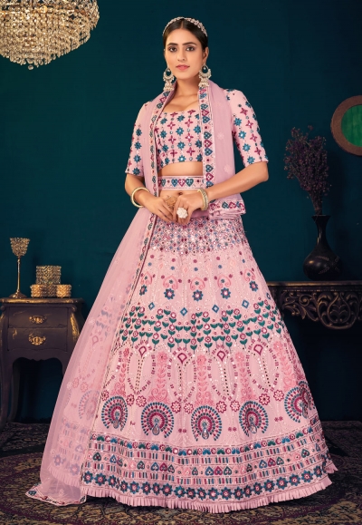 Pink georgette sequins work lehenga choli 1812