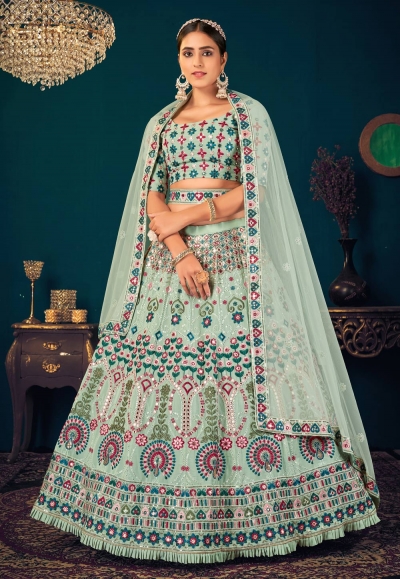 Pista green georgette sequins work lehenga choli 1811