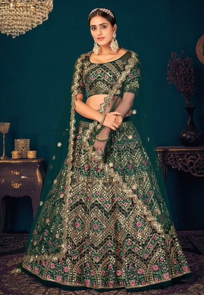 Green georgette sequins work lehenga choli 1814