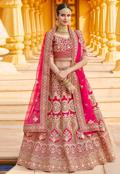 Pink bridal velvet lehenga choli 8302