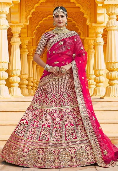 Pink velvet bridal lehenga choli 8304