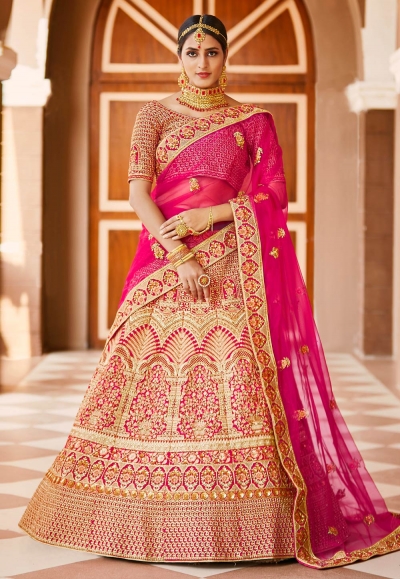 Pink velvet bridal lehenga choli 8306