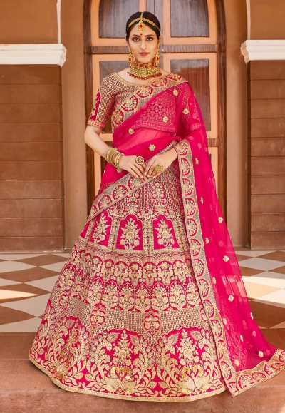 Pink velvet bridal lehenga choli 8309