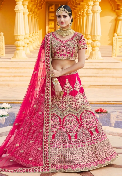 Pink velvet bridal lehenga choli 8310