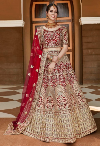 Red velvet bridal lehenga choli 8317