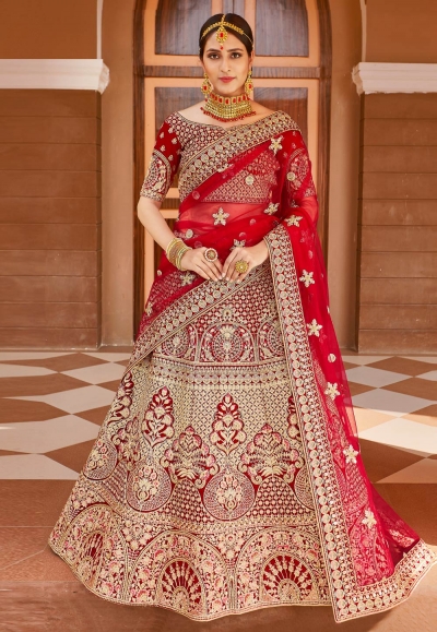 Red velvet bridal lehenga choli 8318