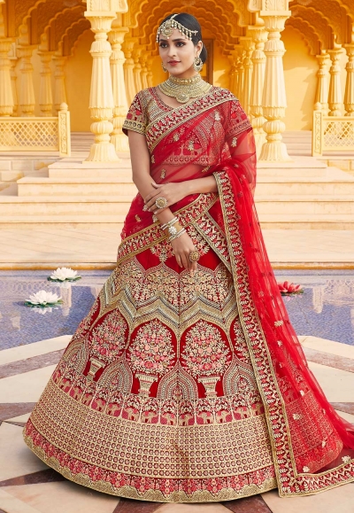 Red velvet bridal lehenga choli 8320