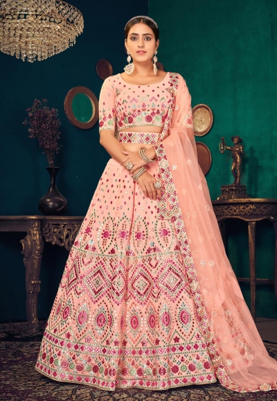 Peach georgette lehenga choli 1824