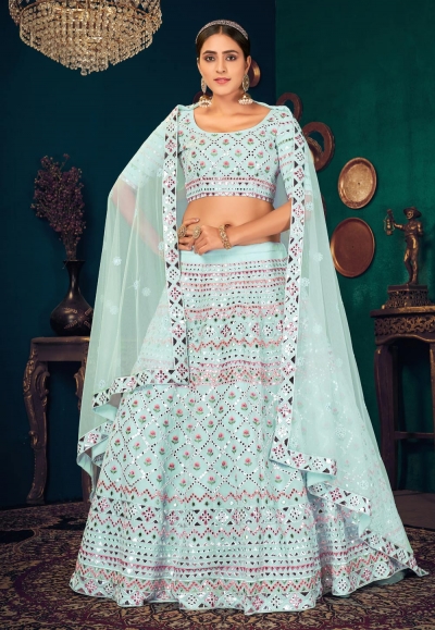 Sky blue georgette lehenga choli 1826