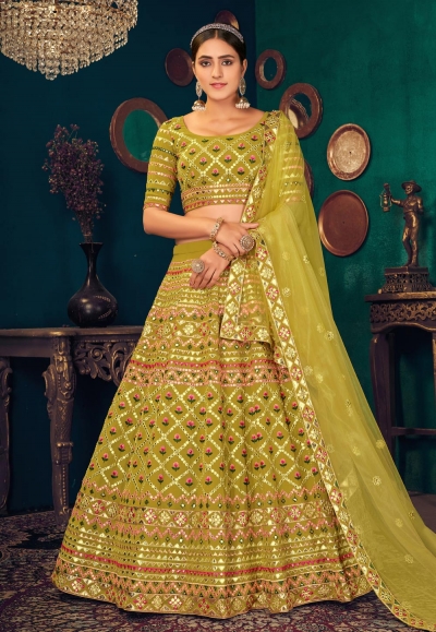 Green georgette lehenga choli 1825