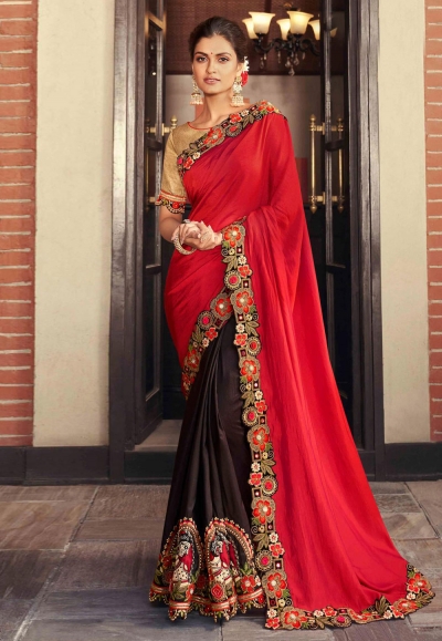 Red art silk half n half saree 126255