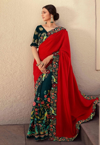 Red art silk half n half saree 126250