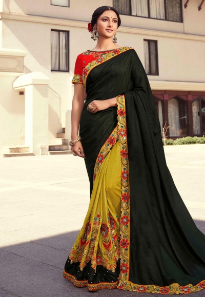 Black art silk half n half saree 126258