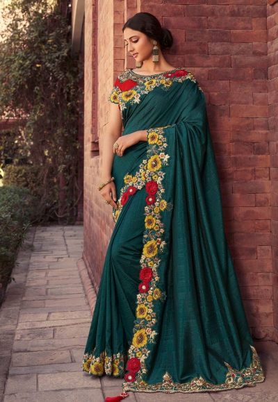 Teal art silk festival wear saree 126260