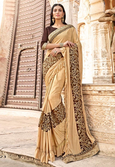 Beige jacquard silk saree with blouse 38323
