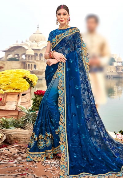 Blue silk festival wear saree 67878