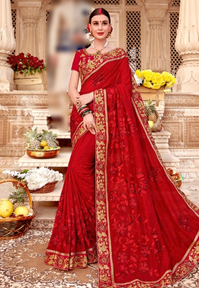 Red silk saree with blouse 67871