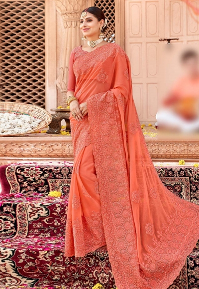 Peach georgette saree with blouse 29743