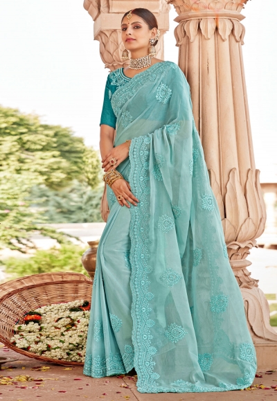 Sky blue georgette festival wear saree 29744