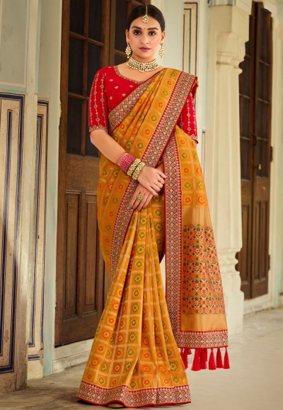 Yellow silk festival wear saree 102