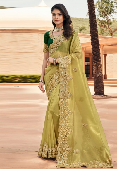 Light green georgette saree with blouse 6805