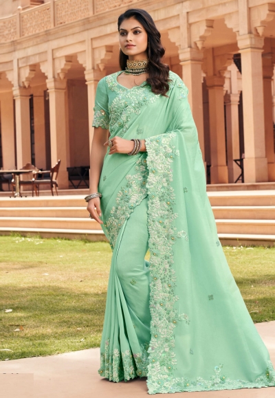 Light green georgette saree with blouse 6809