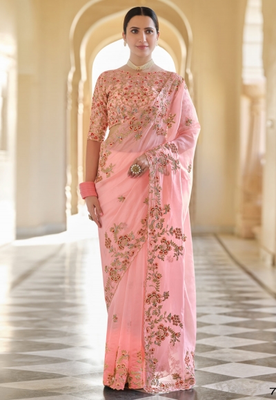 Pink organza party wear saree 7612