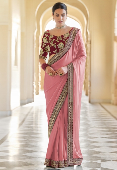 Pink organza party wear saree 7610