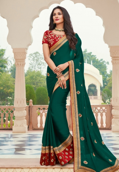 Green silk festival wear saree 3601