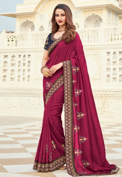 Magenta silk saree with blouse 3602