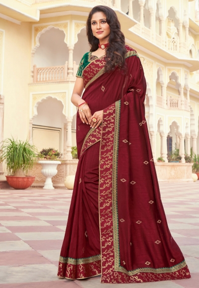 Maroon silk festival wear saree 3605