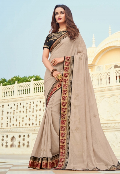 Beige silk saree with blouse 3606