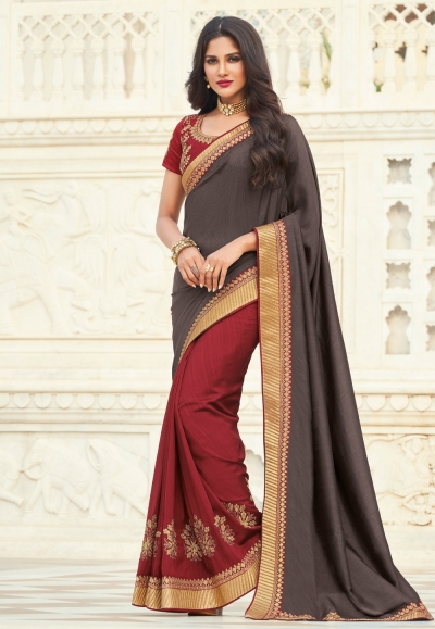 Maroon silk half n half saree 3612