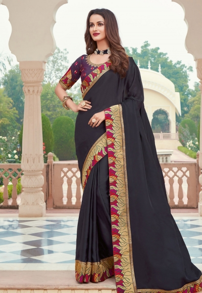 Navy blue silk saree with blouse 3614