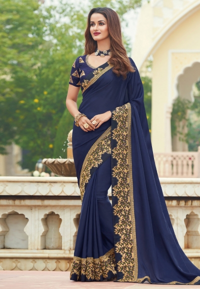Navy blue silk festival wear saree 3615