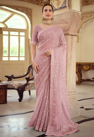Pink chiffon saree with blouse 7502